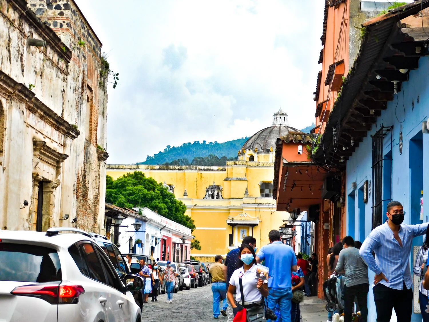 Street and pedestrians in Antigua Guatemala
